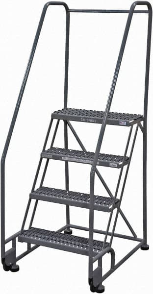 Cotterman - 70" 4 Step Rolling Warehouse Ladder - Tilt & Roll Safety Ladder, 450 Lb Capacity, 40" Platform Height, 28" Base Width x 37" Base Depth, Serrated Steel - Caliber Tooling