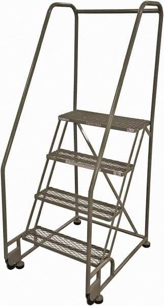 Cotterman - 70" 4 Step Rolling Warehouse Ladder - Tilt & Roll Safety Ladder, 450 Lb Capacity, 40" Platform Height, 28" Base Width x 37" Base Depth, Expanded Metal Tread - Caliber Tooling