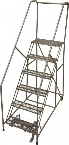 Cotterman - 90" 6 Step Rolling Warehouse Ladder - 50° Incline, 450 Lb Capacity, 60" Platform Height, 30" Base Width x 72" Base Depth, Perforated Tread - Caliber Tooling