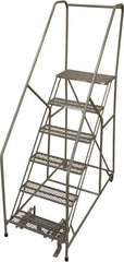 Cotterman - 90" 6 Step Rolling Warehouse Ladder - 50° Incline, 450 Lb Capacity, 60" Platform Height, 30" Base Width x 72" Base Depth, Perforated Tread - Caliber Tooling