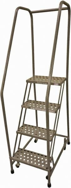 Cotterman - 70" 4 Step Rolling Warehouse Ladder - 50° Incline, 450 Lb Capacity, 40" Platform Height, 20" Base Width x 52" Base Depth, Perforated Tread - Caliber Tooling