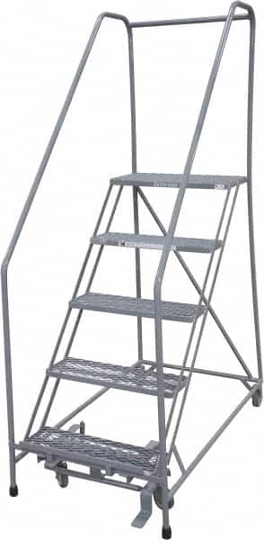 Cotterman - 80" 5 Step Rolling Warehouse Ladder - 50° Incline, 450 Lb Capacity, 50" Platform Height, 30" Base Width x 51" Base Depth, Perforated Tread - Caliber Tooling