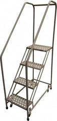 Cotterman - 70" 4 Step Rolling Warehouse Ladder - 50° Incline, 450 Lb Capacity, 40" Platform Height, 20" Base Width x 40" Base Depth, Perforated Tread - Caliber Tooling