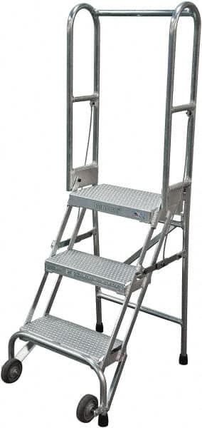 Cotterman - 60" 3 Step Rolling Warehouse Ladder - Portable Folding Safety Ladder, 350 Lb Capacity, 30" Platform Height, 21" Base Width x 28" Base Depth, Perforated Tread - Caliber Tooling