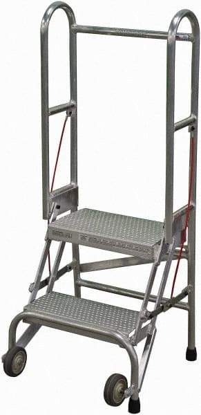 Cotterman - 50" 2 Step Rolling Warehouse Ladder - Portable Folding Safety Ladder, 350 Lb Capacity, 20" Platform Height, 21" Base Width x 22" Base Depth, Perforated Tread - Caliber Tooling