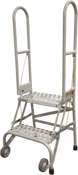 Cotterman - 50" 2 Step Rolling Warehouse Ladder - Portable Folding Safety Ladder, 350 Lb Capacity, 20" Platform Height, 21" Base Width x 22" Base Depth, Perforated Tread - Caliber Tooling