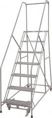 Cotterman - 100" 7 Step Rolling Warehouse Ladder - 50° Incline, 450 Lb Capacity, 70" Platform Height, 33" Base Width x 69" Base Depth, Perforated Tread - Caliber Tooling