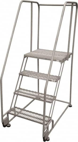 Cotterman - 70" 4 Step Rolling Warehouse Ladder - Tilt & Roll Safety Ladder, 450 Lb Capacity, 40" Platform Height, 28" Base Width x 47" Base Depth, Perforated Tread - Caliber Tooling