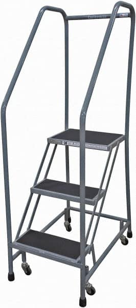 Cotterman - 60" 3 Step Rolling Warehouse Ladder - 50° Incline, 450 Lb Capacity, 30" Platform Height, 20" Base Width x 32" Base Depth, Perforated Tread - Caliber Tooling