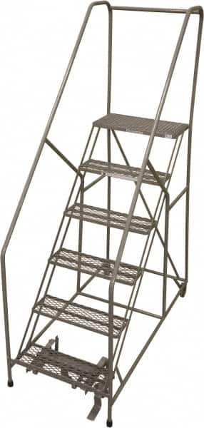 Cotterman - 90" 6 Step Rolling Warehouse Ladder - 50° Incline, 450 Lb Capacity, 60" Platform Height, 30" Base Width x 60" Base Depth, Perforated Tread - Caliber Tooling