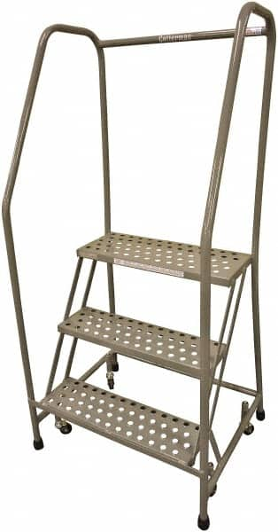 Cotterman - 60" 3 Step Rolling Warehouse Ladder - 50° Incline, 450 Lb Capacity, 30" Platform Height, 20" Base Width x 44" Base Depth, Perforated Tread - Caliber Tooling