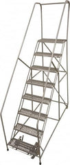 Cotterman - 110" 8 Step Rolling Warehouse Ladder - 50° Incline, 450 Lb Capacity, 80" Platform Height, 34" Base Width x 22" Base Depth, Perforated Tread - Caliber Tooling