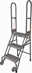 Cotterman - 60" 3 Step Rolling Warehouse Ladder - Portable Folding Safety Ladder, 350 Lb Capacity, 30" Platform Height, 21" Base Width x 28" Base Depth, Serrated Steel - Caliber Tooling