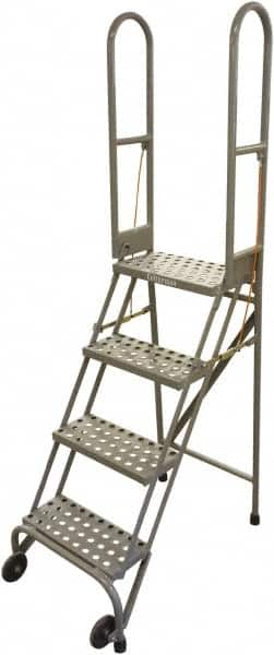 Cotterman - 70" 4 Step Rolling Warehouse Ladder - Portable Folding Safety Ladder, 350 Lb Capacity, 40" Platform Height, 21" Base Width x 36" Base Depth, Perforated Tread - Caliber Tooling