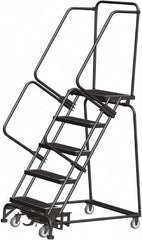 Ballymore - 83" 5 Step Rolling Warehouse Ladder - Lock Step Rolling Safety Ladder, 450 Lb Capacity, 50" Platform Height, 32" Base Width x 43" Base Depth, Perforated Tread - Caliber Tooling