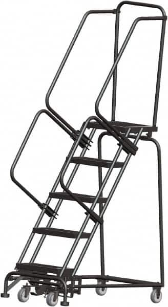 Ballymore - 83" 5 Step Rolling Warehouse Ladder - Lock Step Rolling Safety Ladder, 450 Lb Capacity, 50" Platform Height, 24" Base Width x 43" Base Depth, Perforated Tread - Caliber Tooling