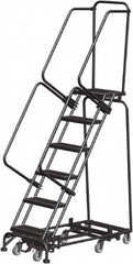 Ballymore - 93" 6 Step Rolling Warehouse Ladder - Lock Step Rolling Safety Ladder, 450 Lb Capacity, 60" Platform Height, 24" Base Width x 49" Base Depth, Perforated Tread - Caliber Tooling