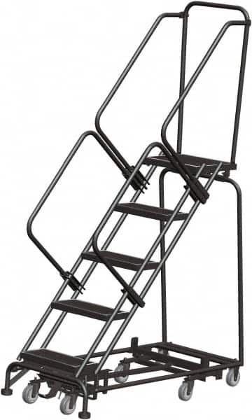 Ballymore - 83" 5 Step Rolling Warehouse Ladder - Lock Step Rolling Safety Ladder, 450 Lb Capacity, 50" Platform Height, 32" Base Width x 50" Base Depth, Perforated Tread - Caliber Tooling