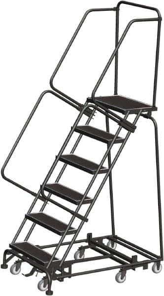 Ballymore - 93" 6 Step Rolling Warehouse Ladder - Lock Step Rolling Safety Ladder, 450 Lb Capacity, 60" Platform Height, 32" Base Width x 49" Base Depth, Perforated Tread - Caliber Tooling