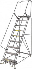 Ballymore - 123" 9 Step Rolling Warehouse Ladder - Lock Step Rolling Safety Ladder, 450 Lb Capacity, 90" Platform Height, 32" Base Width x 68" Base Depth, Perforated Tread - Caliber Tooling