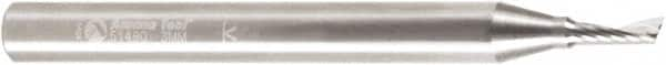 Amana Tool - 3mm Cutting Diam x 0.314" Length of Cut, 1 Flute, Upcut Spiral Router Bit - Uncoated, Right Hand Cut, Solid Carbide, 2-31/64" OAL x 1/4" Shank Diam, 20° Helix Angle - Caliber Tooling