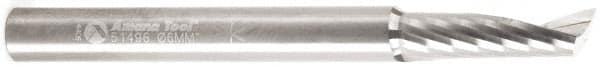 Amana Tool - 6mm Cutting Diam x 0.787" Length of Cut, 1 Flute, Upcut Spiral Router Bit - Uncoated, Right Hand Cut, Solid Carbide, 2-33/64" OAL x 1/8" Shank Diam, 20° Helix Angle - Caliber Tooling