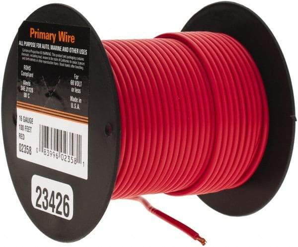 EastPenn - 16 AWG Automotive Plastic Insulated, Single Conductor Wire - 100' Long, Red - Caliber Tooling