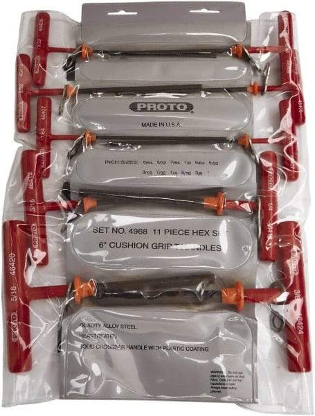 Proto - 11 Piece T-Handle Cushion Grip Tethered Hex Key Set - Hex Range 5/64 to 3/8" - Caliber Tooling