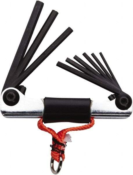 Proto - 9 Piece Fold-Up Tethered Hex Key Set - Hex Range 5/64 to 1/4", Steel - Caliber Tooling