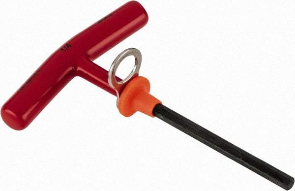 Proto - 1/4" Hex, Tethered T-Handle Cushion Grip, Hex Key - 6" OAL, Alloy Steel, Inch System of Measurement - Caliber Tooling