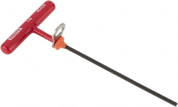 Proto - 1/8" Hex, Tethered T-Handle Cushion Grip, Hex Key - 6" OAL, Alloy Steel, Inch System of Measurement - Caliber Tooling