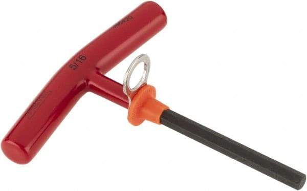 Proto - 5/16" Hex, Tethered T-Handle Cushion Grip, Hex Key - 6" OAL, Alloy Steel, Inch System of Measurement - Caliber Tooling