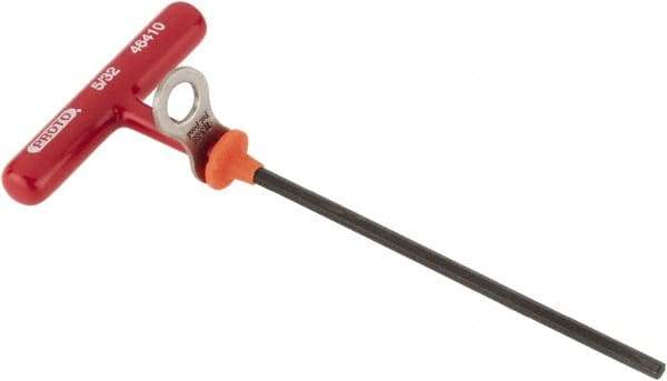 Proto - 5/32" Hex, Tethered T-Handle Cushion Grip, Hex Key - 6" OAL, Alloy Steel, Inch System of Measurement - Caliber Tooling