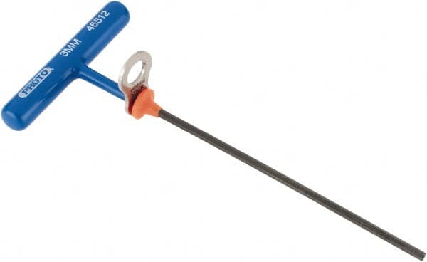 Proto - 3mm Hex, Tethered T-Handle Cushion Grip, Hex Key - 6" OAL, Alloy Steel, Metric System of Measurement - Caliber Tooling