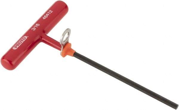 Proto - 3/16" Hex, Tethered T-Handle Cushion Grip, Hex Key - 6" OAL, Alloy Steel, Inch System of Measurement - Caliber Tooling