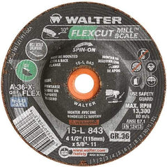 WALTER Surface Technologies - 4-1/2" 36 Grit Aluminum Oxide/Silicon Carbide Blend Cutoff Wheel - 5/8-11 Arbor, 13,300 Max RPM, Use with Angle Grinders - Caliber Tooling