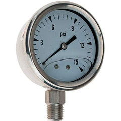 Value Collection - 2-1/2" Dial, 1/4 Thread, 0-15 Scale Range, Pressure Gauge - Caliber Tooling