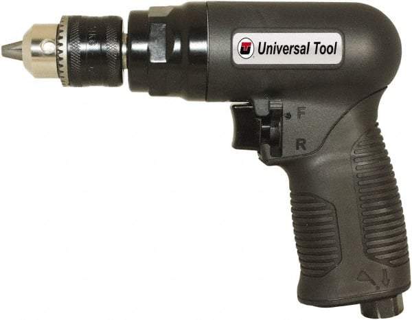 Florida Pneumatic - 3/8" Reversible Keyed Chuck - Pistol Grip Handle, 1,800 RPM, 4 CFM, 0.75 hp, 90 psi - Caliber Tooling