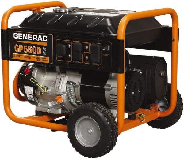 Generac Power - 10 hr Half Load Time, 5.5 kW, Pull Start, Gasoline Portable Power Generator - 7.2 Gal Tank, 28-3/4" Long x 26-3/4" Wide x 25" Deep, 389 cc Engine - Caliber Tooling