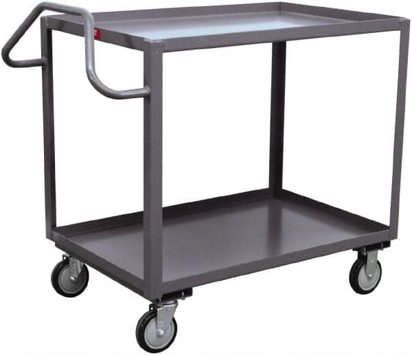 Jamco - 1,200 Lb Capacity, 24" Wide x 36" Long x 35" High Ergonomic Utility Cart - 2 Shelf, Steel, 2 Rigid/2 Swivel Casters - Caliber Tooling