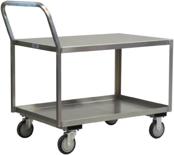 Jamco - 1,200 Lb Capacity, 24" Wide x 48" Long x 27" High Shelf Cart - 2 Shelf, Stainless Steel, 2 Rigid/2 Swivel Casters - Caliber Tooling