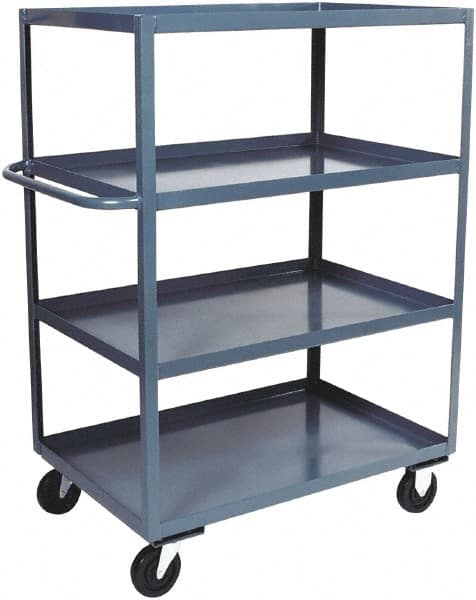 Multi-Level Utility Cart: Steel, Gray Steel, Gray, Phenolic Casters, 4 Shelves