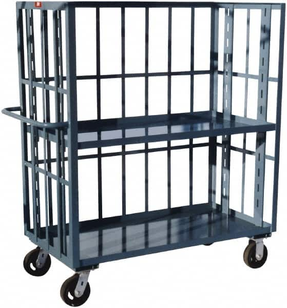 Jamco - 3,000 Lb Capacity, 2 Shelf, 3-Sided Steel Truck - 36" Long x 72" Wide x 57" High, 6" Diam Phenolic Wheels - Caliber Tooling