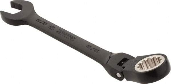 Proto - 5/8" 12 Point Flexhead Combination Wrench - 15° Offset Angle, 7" OAL, Steel, Black Chrome Finish - Caliber Tooling