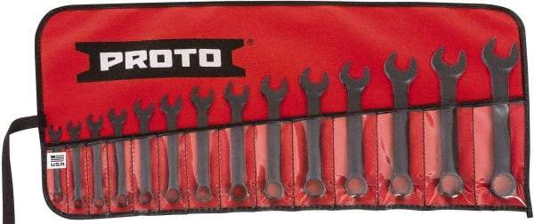 Proto - 14 Piece, 6mm to 19mm, 12 Point Extra Short Combination Wrench Set - Metric Measurement Standard, Black Oxide Finish, Comes in Tool Roll - Caliber Tooling