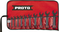 Proto - 11 Piece, 1/4" to 3/4", 12 Point Extra Short Combination Wrench Set - Inch Measurement Standard, Black Oxide Finish, Comes in Tool Roll - Caliber Tooling