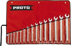 Proto - 15 Piece, 1/4" to 1", 12 Point Spline Combination Wrench Set - Inch Measurement Standard, Full Polish Chrome Finish, Comes in Tool Roll - Caliber Tooling