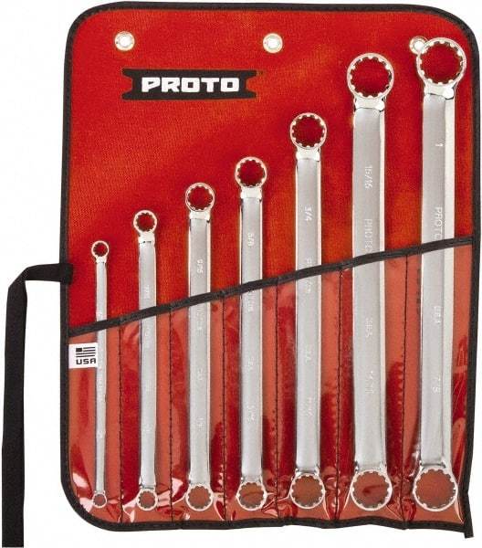 Proto - 7 Piece, 1/4" x 5/16" to 7/8" x 1", 12 Point Spline Box Wrench Set - Inch Measurement Standard, Full Polish Chrome Finish, Comes in Nylon Roll - Caliber Tooling