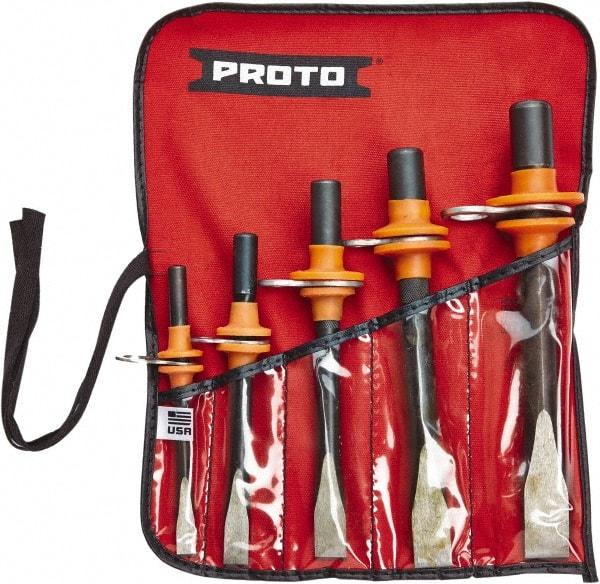 Proto - 5 Piece Tethered Cold Chisel Set - Steel, Sizes Included 5/16 to 5/8" - Caliber Tooling