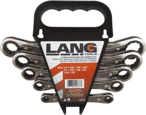 Lang - 5 Piece, 1/4" to 7/8", 12 Point Ratcheting Box Wrench Set - Inch Measurement Standard, Nickel Chrome Finish, Comes in Caddy - Caliber Tooling